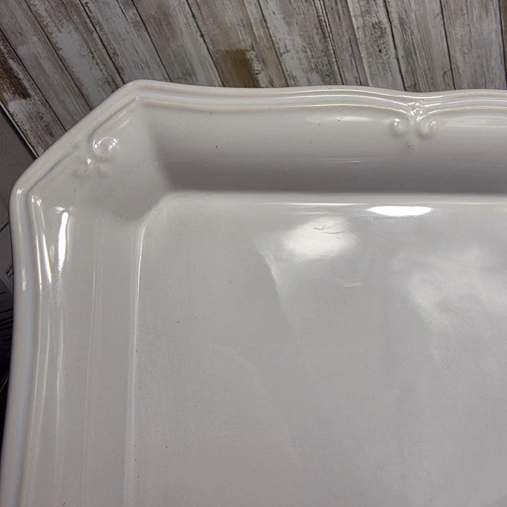 Worldwide Home Products White Ceramic Rectangular Serving Platter Scroll Border